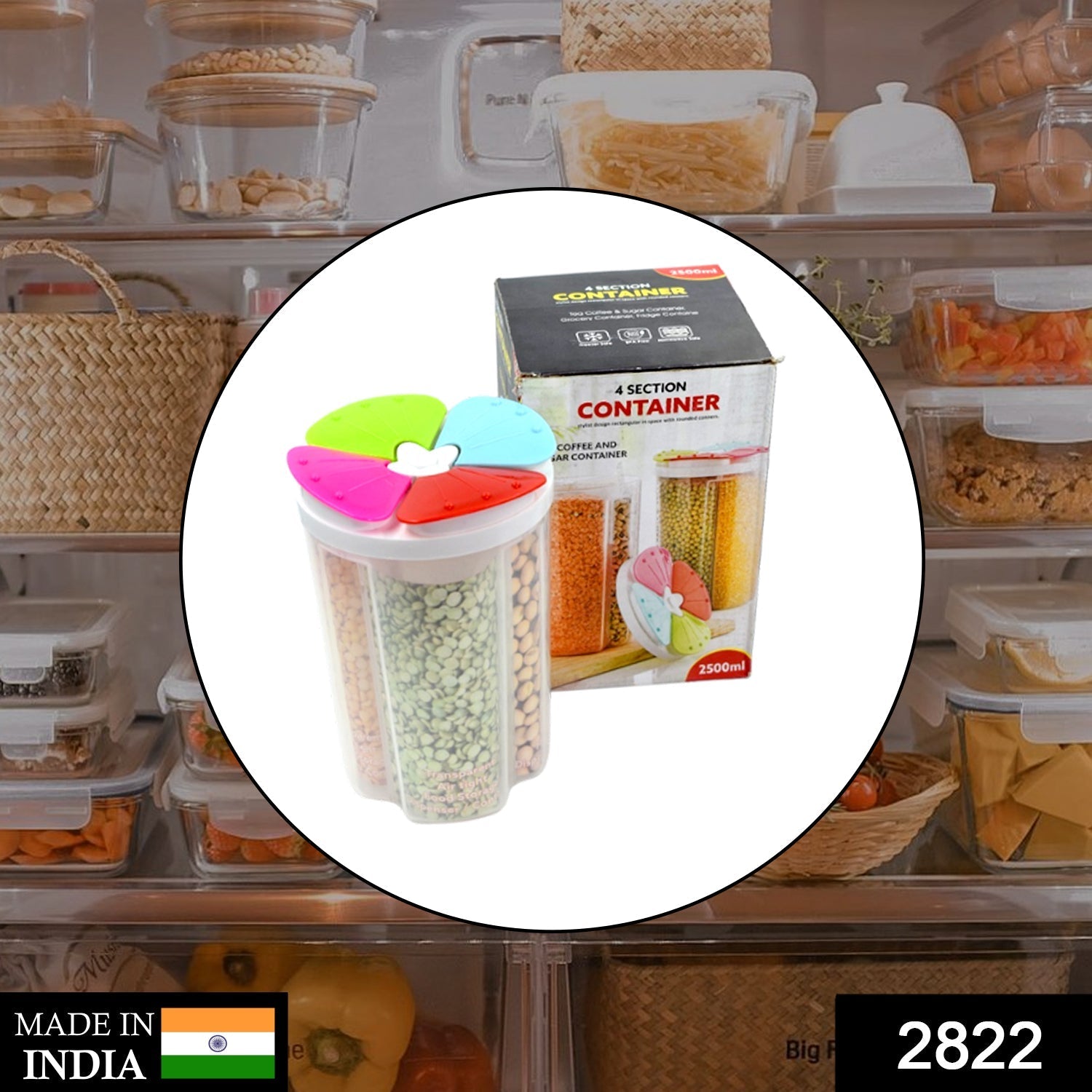 2822 4 Section Storage containers airtight Transparent Food Plastic Storage Container 