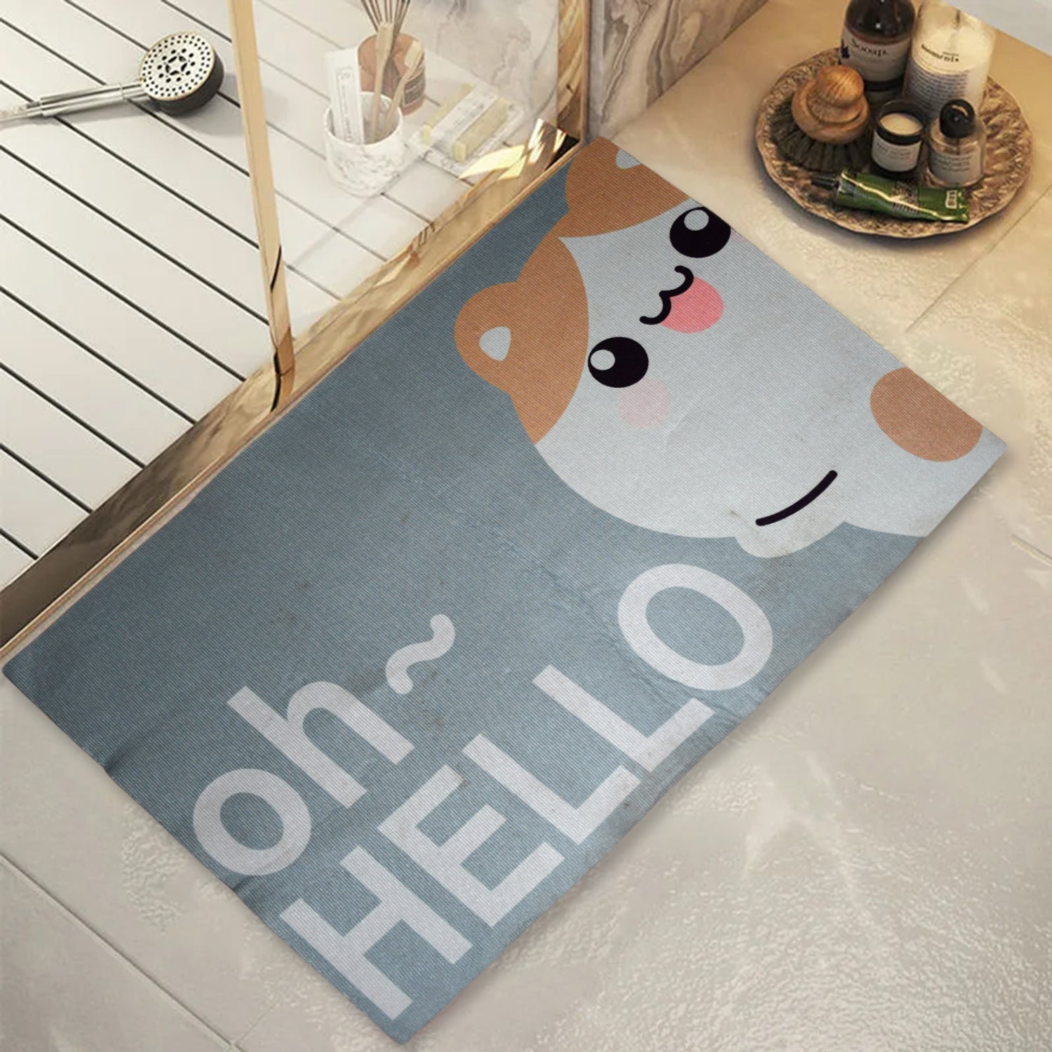 Square Bathroom mat Water Absorbent mats Diatomite Door Mat Anti-Slip Bath Mat Quick Drying Absorbent mat for Home, Kitchen (59x40) (Mix Design)