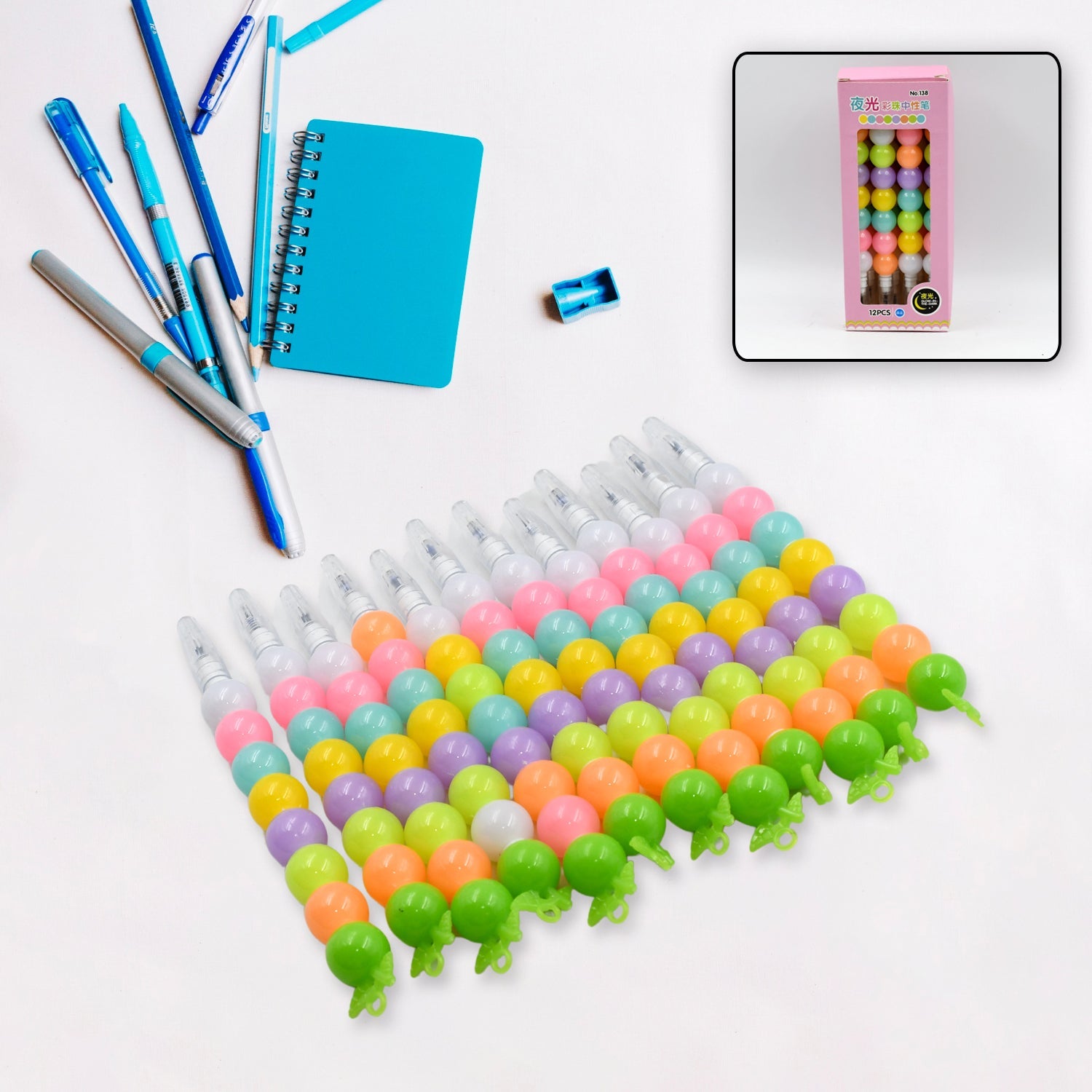 Stylish Pearls Pen Plastic Moti Non-Sharpening Design Pen Multicolor Pearls Moti Gel Pen, Fancy Designer Attractive Gel Pen for Kids Pack of (12 Pc Set )