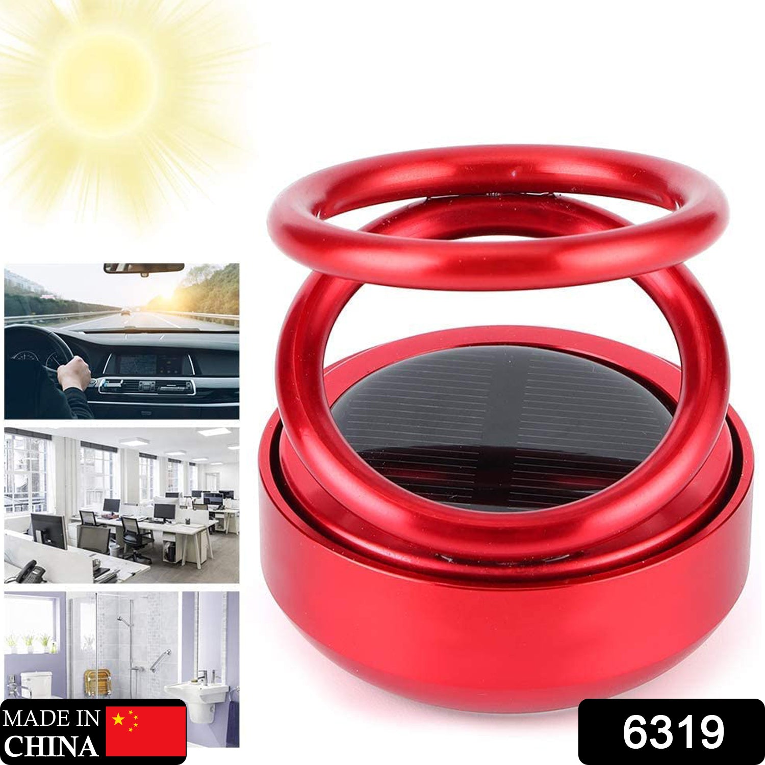 6319 Solar Power Car Aroma Diffuser 360°Double Ring Rotating Design, Car Fragrance Diffuser, Car Perfume Air Freshener for Dashboard Home Office 