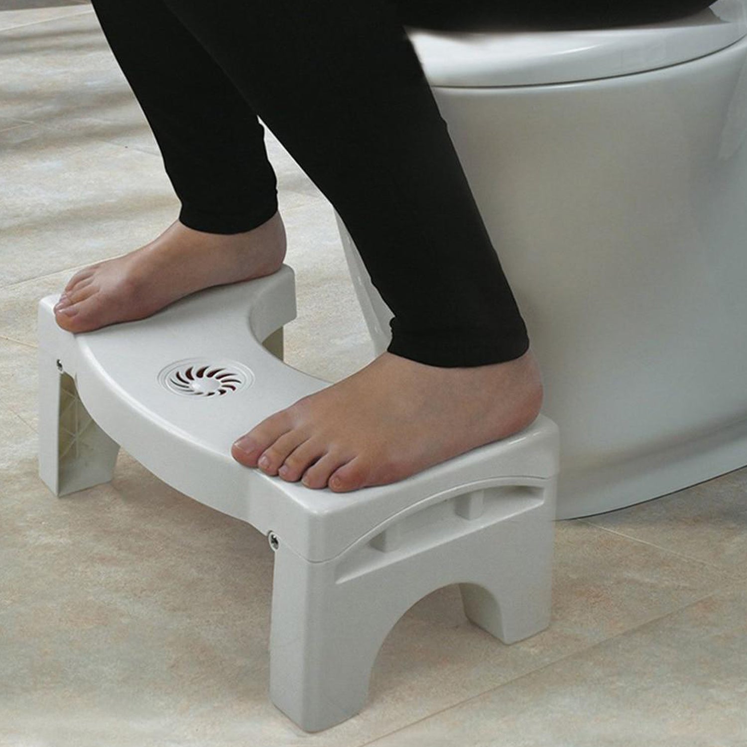 6005A Plastic Non-Slip Folding Toilet Squat Stool - White Color 