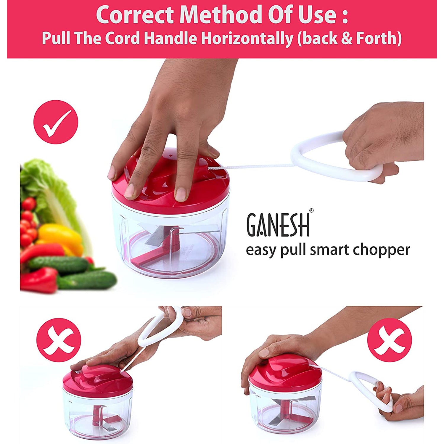 Ganesh Chopper Vegetable Cutter, Red (650 ml)