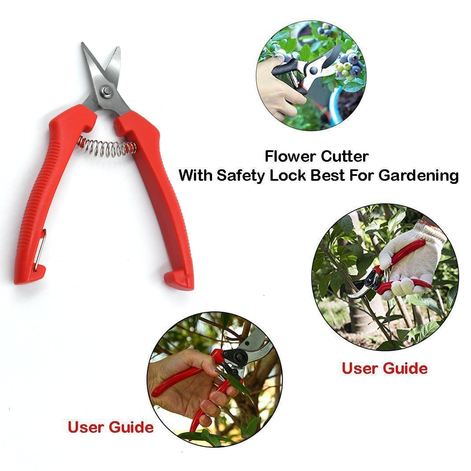 Heavy Duty Stainless Steel Cutter, Non‑slip Trimming Scissors Durable Not Easy To Wear for Gardening Pruning Of Fruit Trees Flowers and Plants (With Plastic Packing)