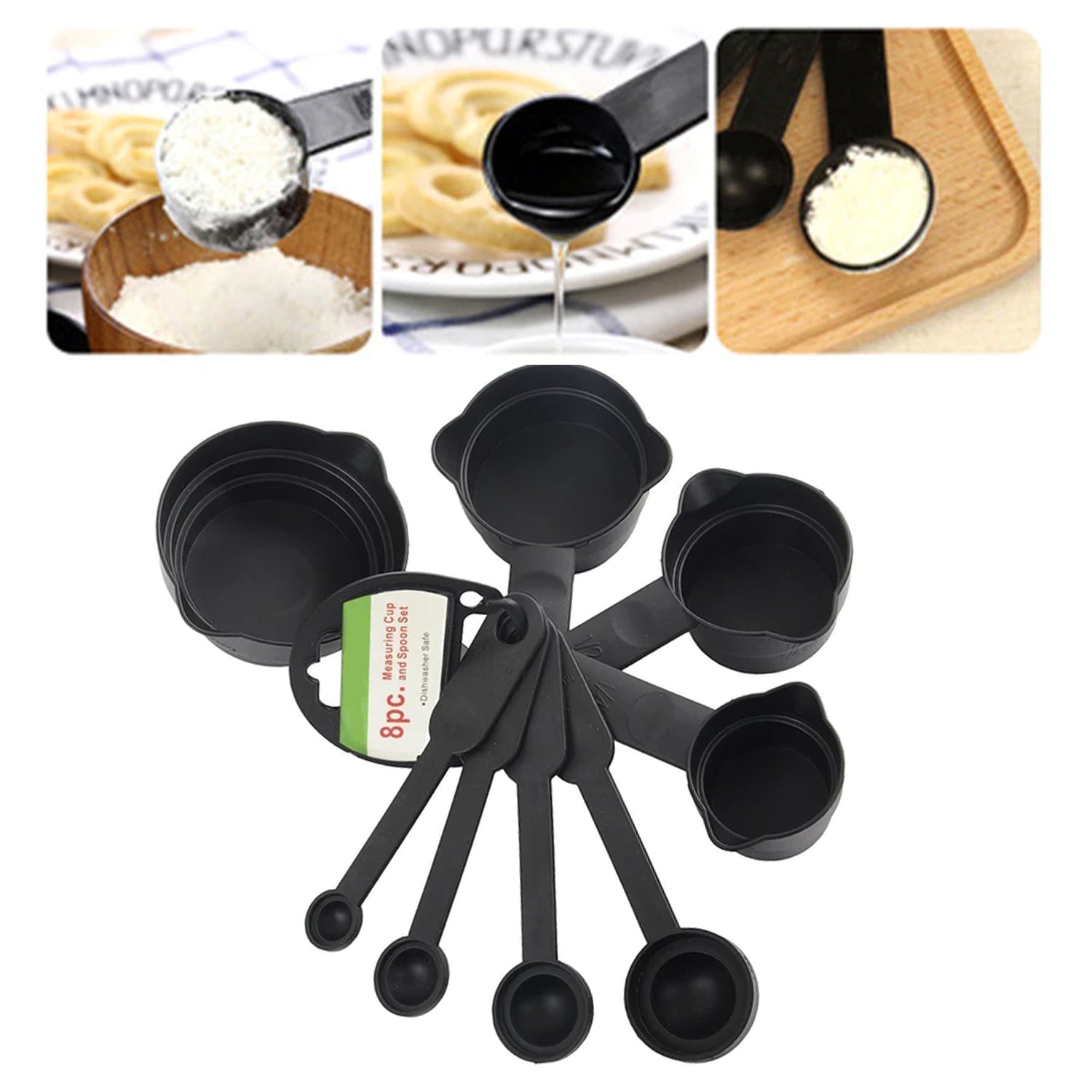 106 Plastic Measuring Cups and Spoons (8 Pcs, Black) MPS Traders