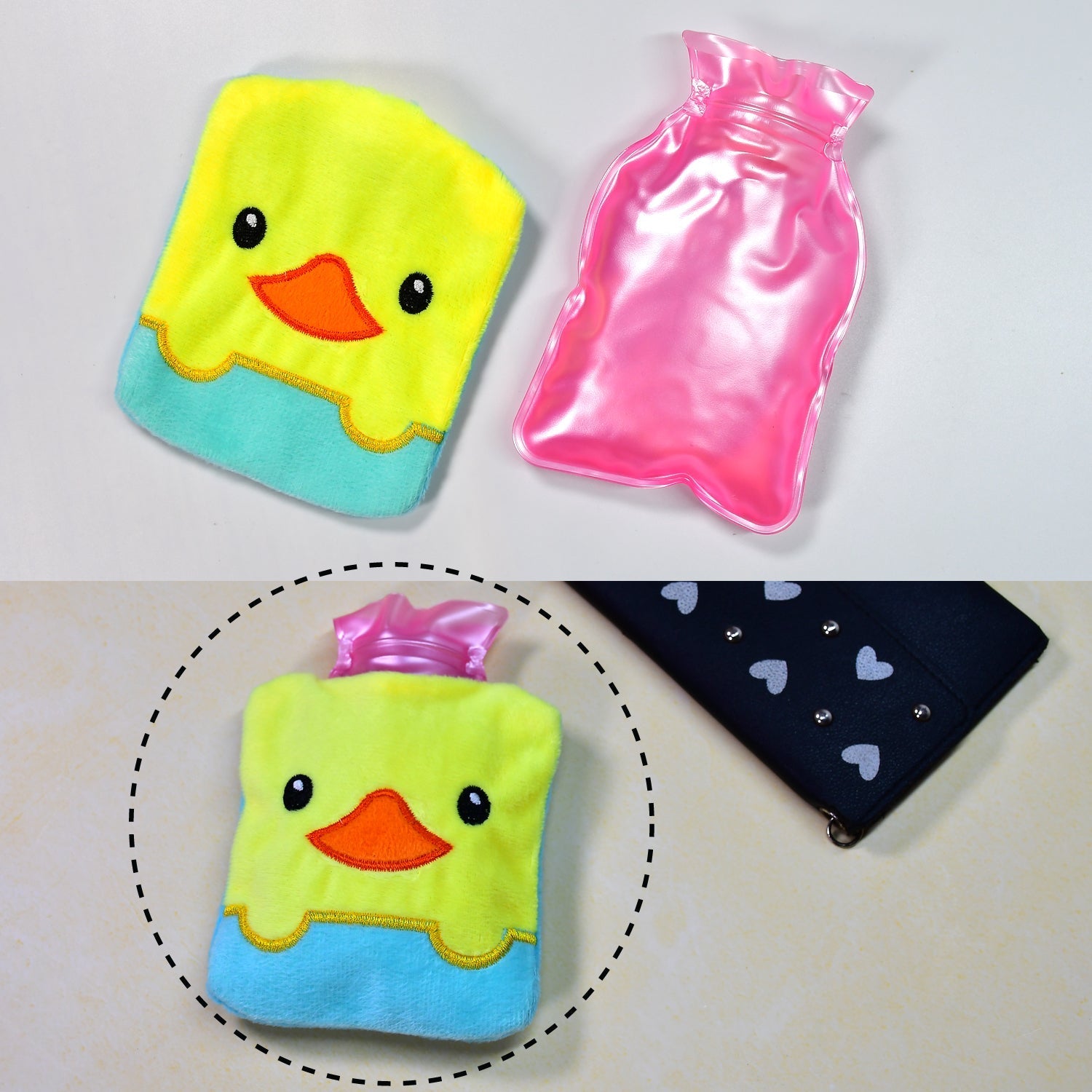 Yellow Duck design small Hot Water Bag with Cover for Pain Relief