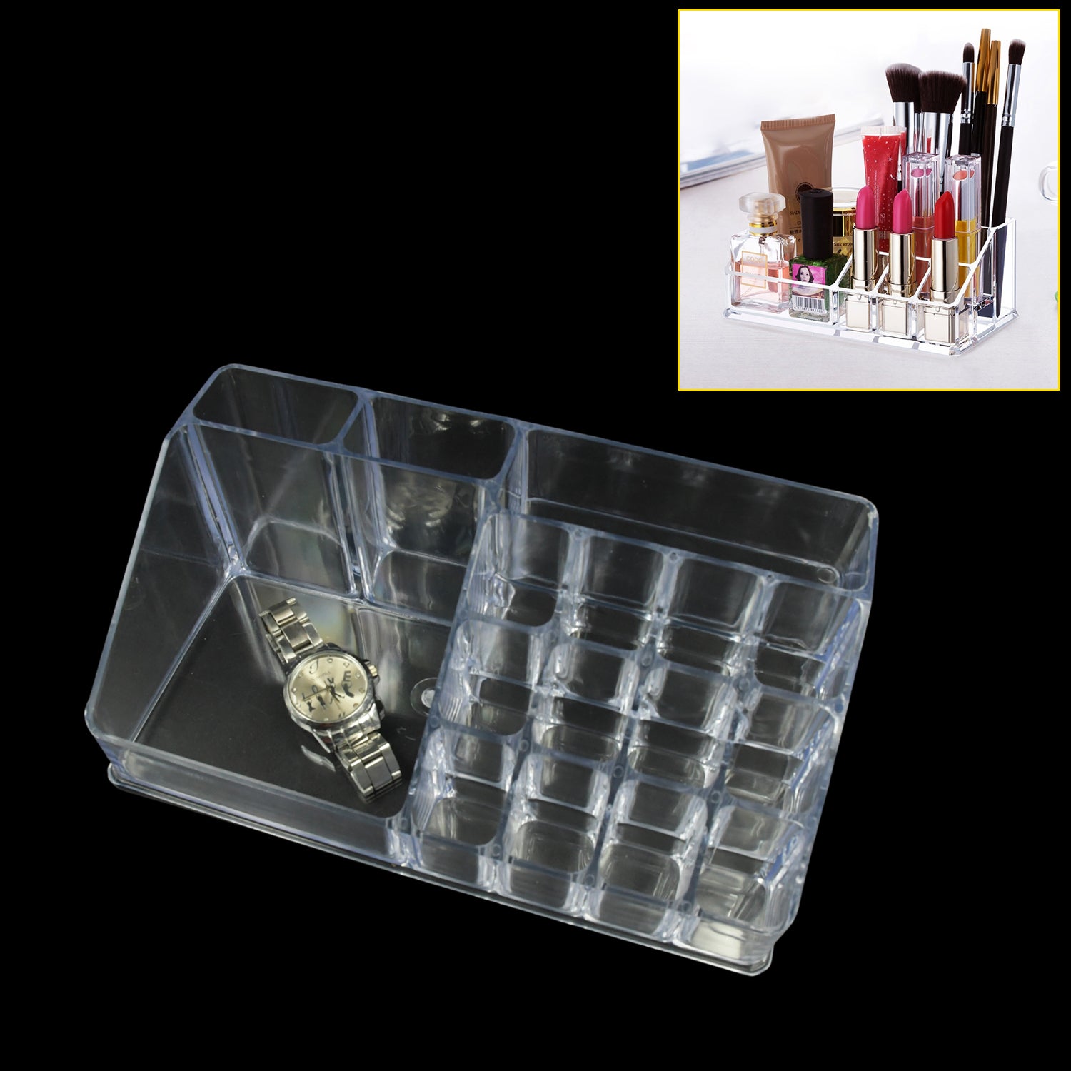 16 Compartment Cosmetic Makeup Jewellery Lipstick Storage Organiser Box, Cosmetic Storage Box Make-up Lipstick Organizer / Lipstick Holder Case  Transparent