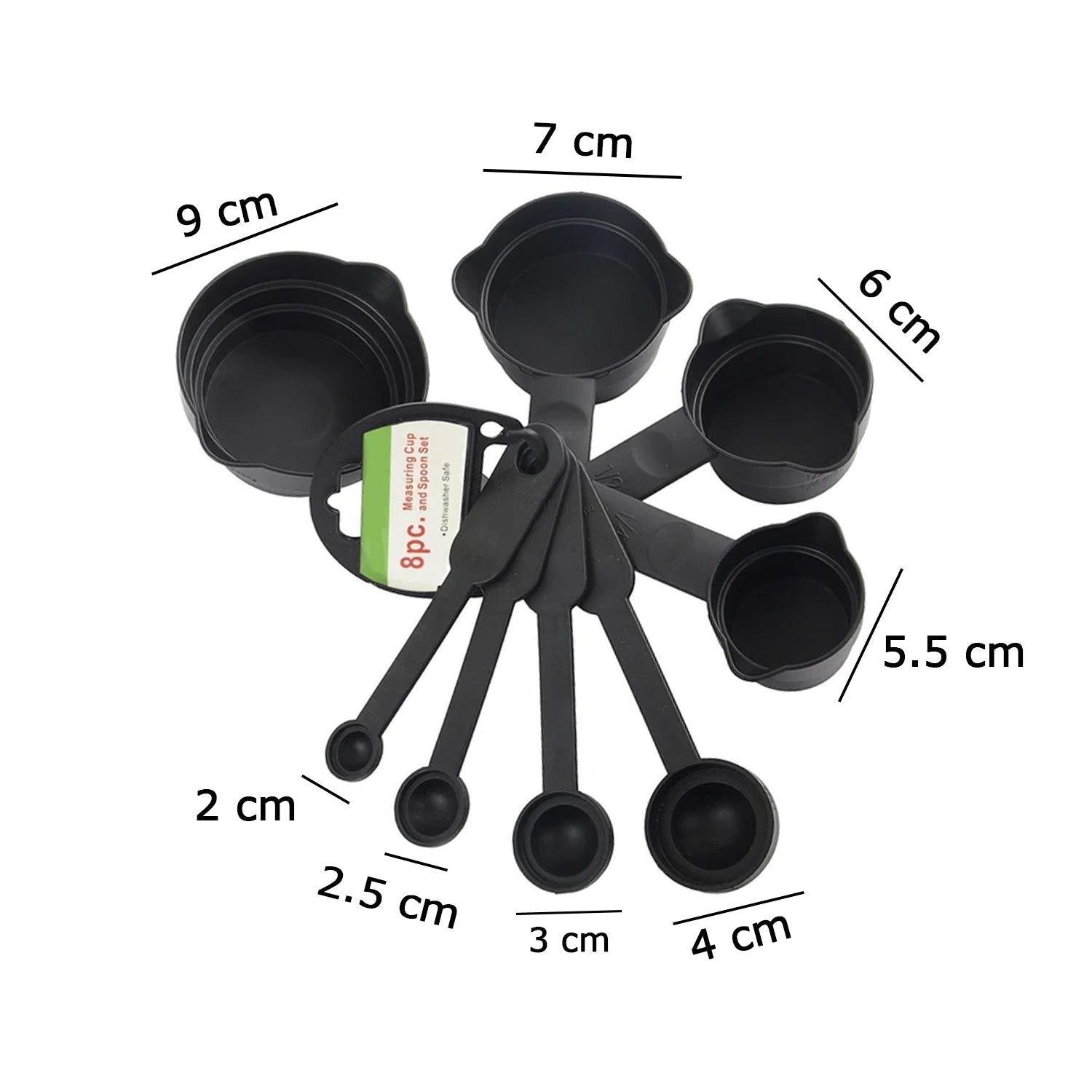 106 Plastic Measuring Cups and Spoons (8 Pcs, Black) MPS Traders