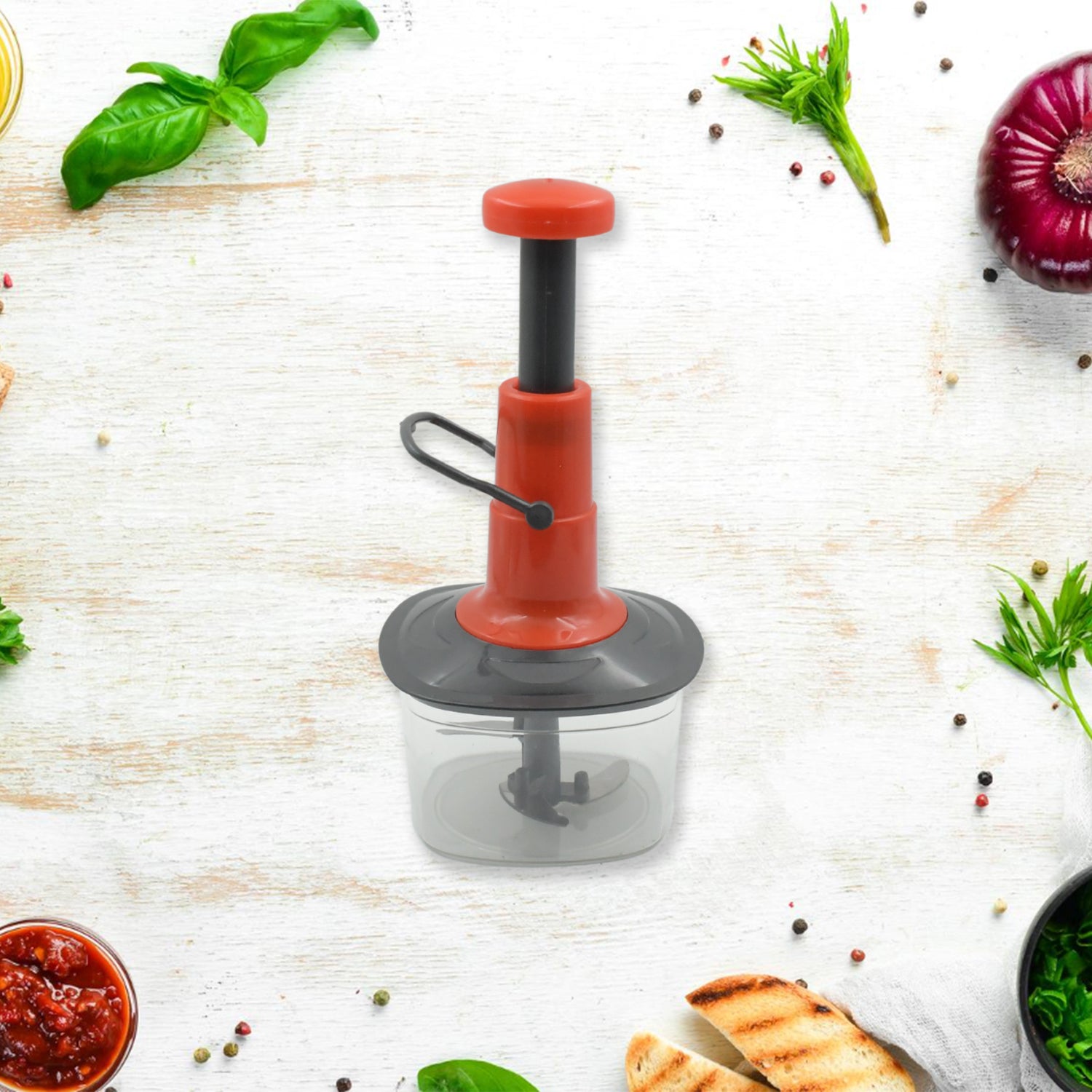 Manual Food Chopper (650ml): 3 Stainless Steel Blades, Locking System, Anti-Slip Base