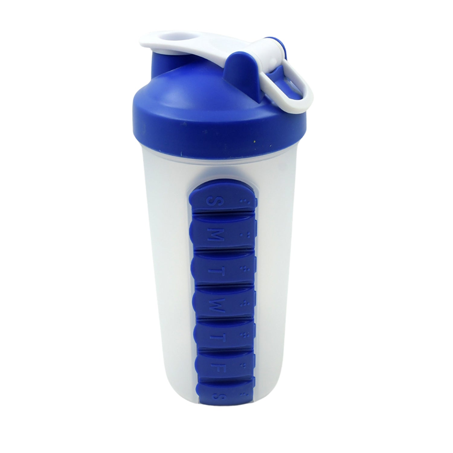 2 In1 Pill Shaker Cup Vitamin Holder Water Bottle with Pill Holder Daily Medicine Planner Shaker Water Bottle pillboxes Organizer pre Workout Shaker Fitness pp Bracket Portable (600 ML)