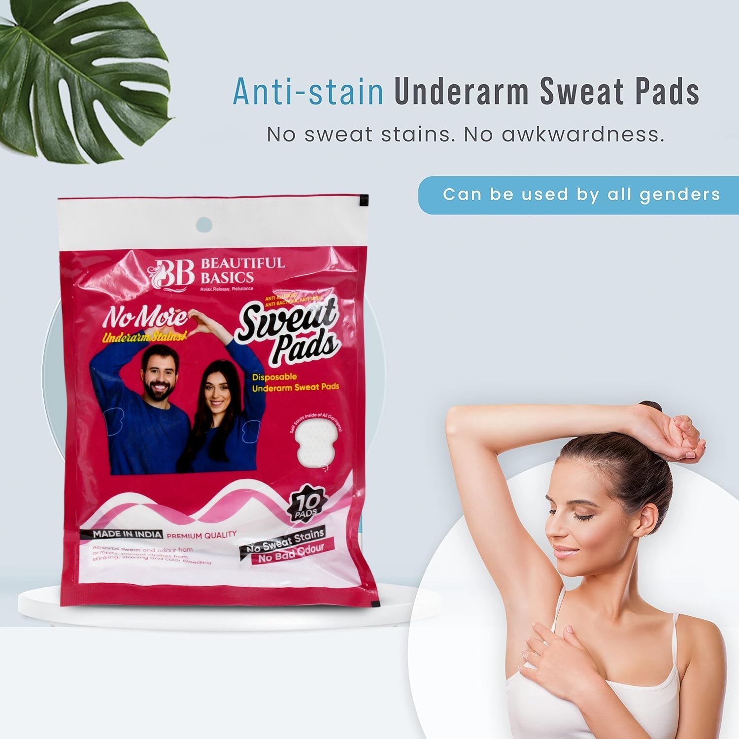 Underarms Sweat Pads Disposable Highly Absorbent Pads Cotton Anti-Allergic Anti Bacteria Anti Smell Underarm Perspiration Pad For Men And Women (Pack of 10)