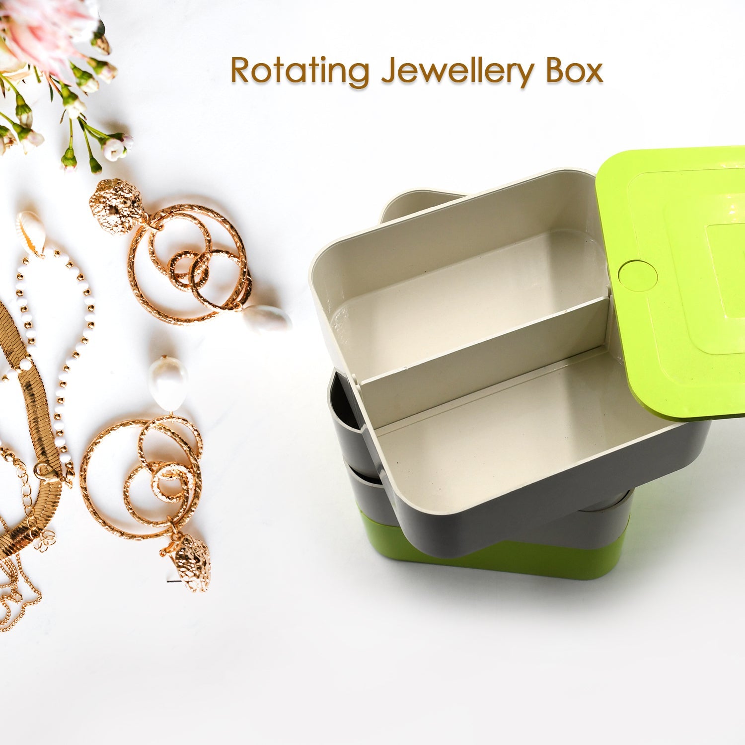 4 Layers Jewelry Box, 360 Degree Rotating Jewelry Box, Jewelry and Earring Organizer Box, Accessory Storage Box