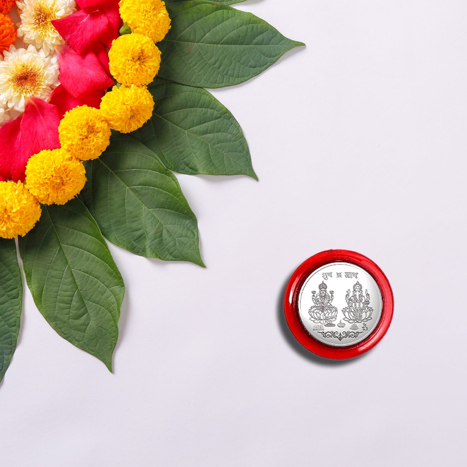 Maa Laxmi and Ganesh Ji, Silver color Coin for Gift & Pooja | Silver Coin | Silver Coin / Diwali Gift