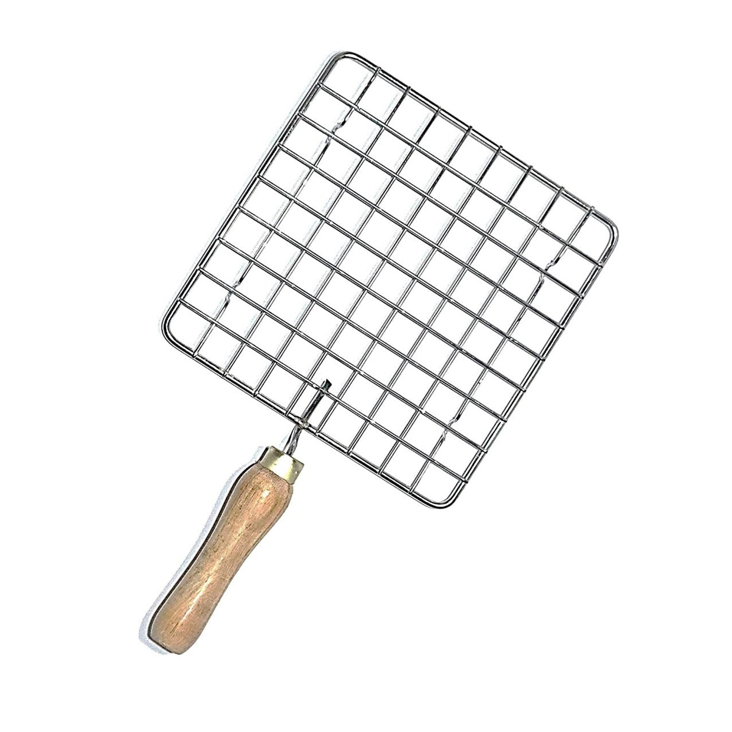 Kitchen Square Stainless Steel Roaster Papad Jali, Barbecue Grill with Wooden Handle