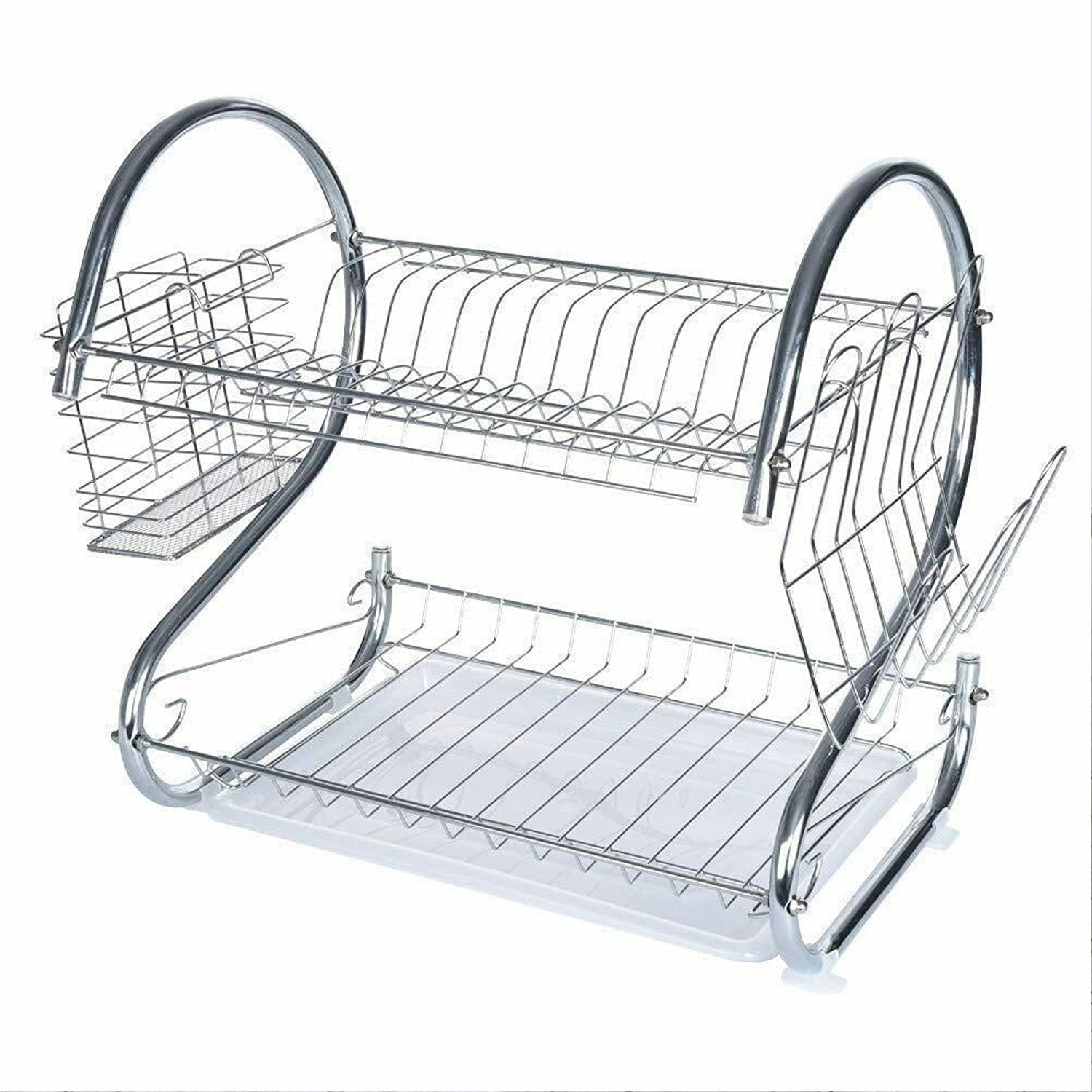 2962 Stainless Steel 2 Layer Kitchen Dish Rack/Plate Cutlery Stand 