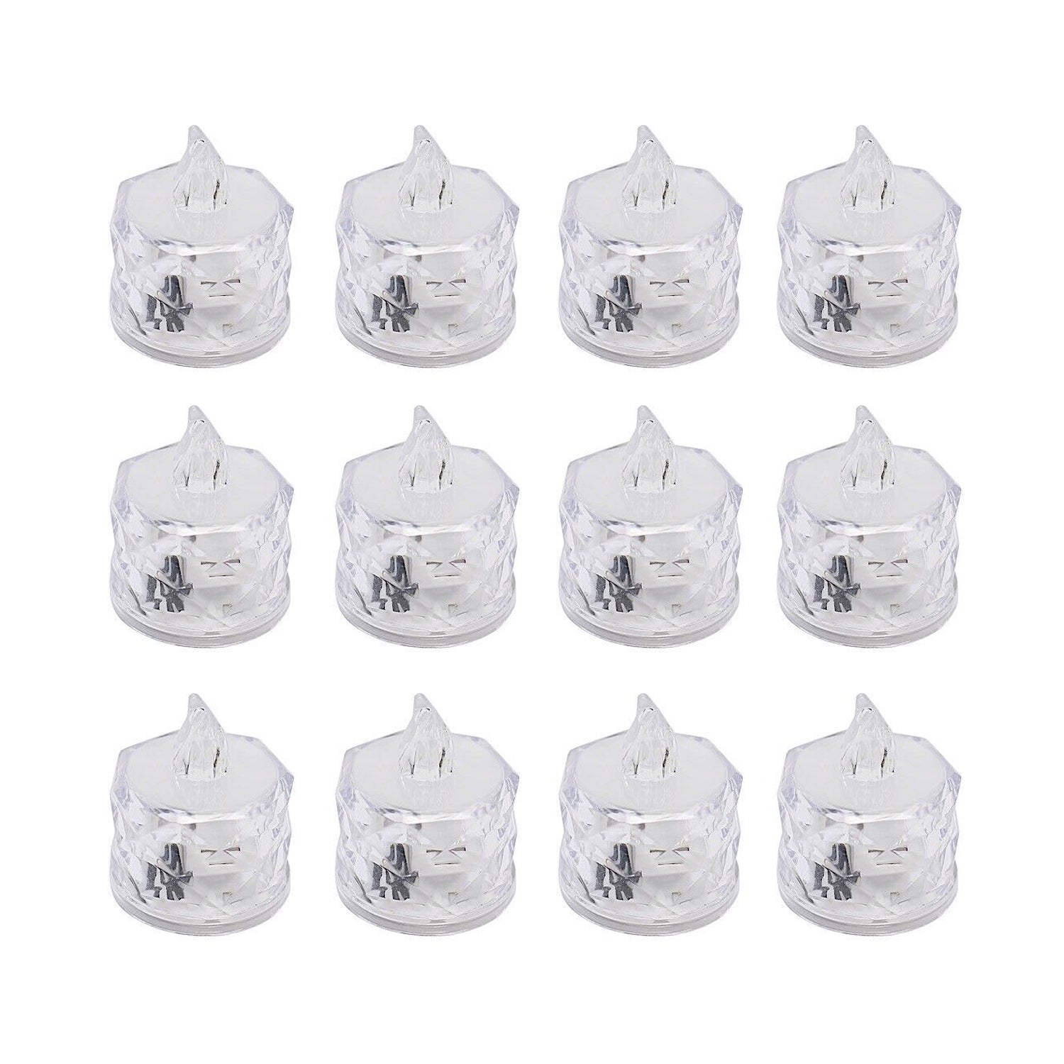 12 Pcs Flameless and Smokeless Decorative Acrylic Candles Transparent Led Tea Light Candle for Gifting, House, Diwali, Christmas, Festival, Events Decor Candles