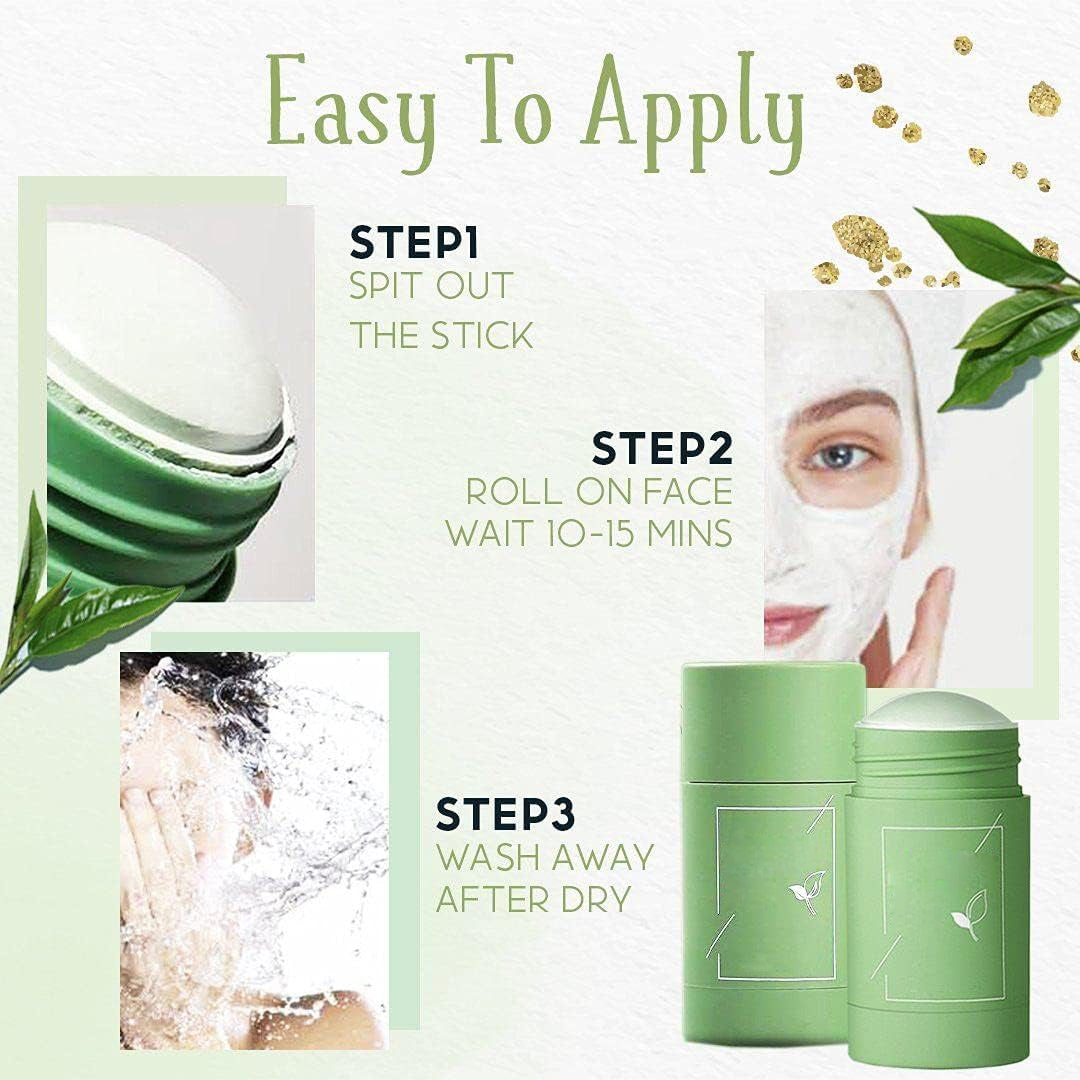 Green Tea Purifying Clay Stick Mask Oil Control Anti-Acne Eggplant Solid Fine, Portable Cleansing Mask Mud Apply Mask, Green Facial Detox Mud Mask