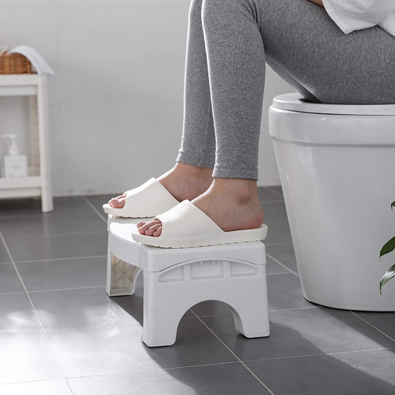 6005A Plastic Non-Slip Folding Toilet Squat Stool - White Color 