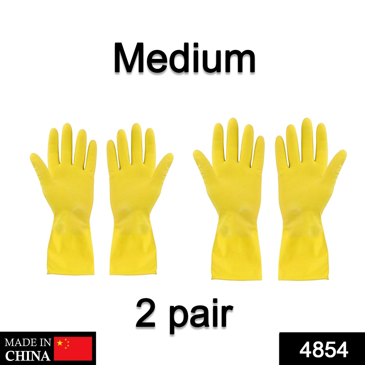 4854 2 pair med yellow gloves For Types Of Purposes Like Washing Utensils, Gardening And Cleaning Toilet Etc. 