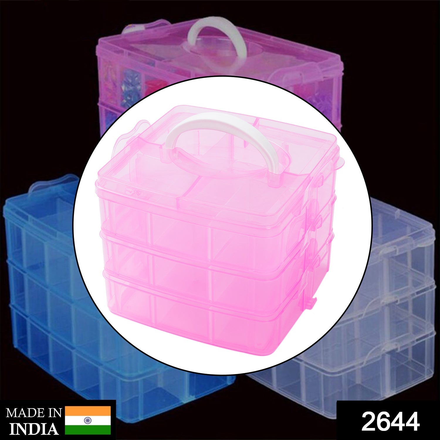 2644 3-Tier 18 Sections Transparent Stackable Adjustable Compartment Slot Plastic Craft Storage Box 