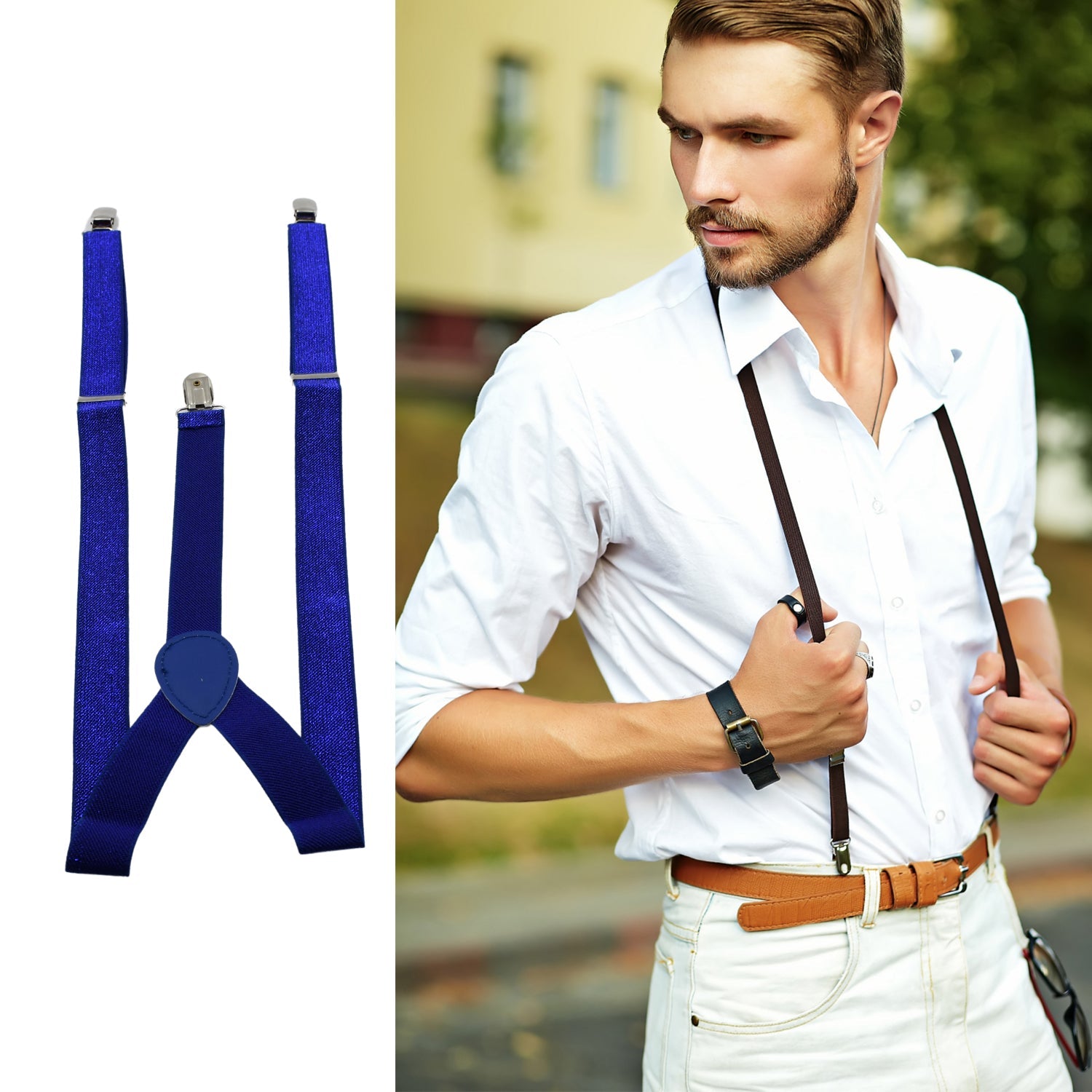 Royal Blue color suspenders belts stylish, Metal Clip Elastic Casual and Formal Suspenders for MEN boys women girls