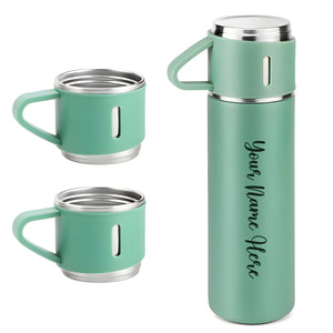 Customized/Personalized Stainless Steel Water Bottle Vacuum Flask Set With 3 Steel Cups Combo | Gifting Custom Name Water Bottle | Gifts for boyfriend/Girlfriend/Employee | 500ML |