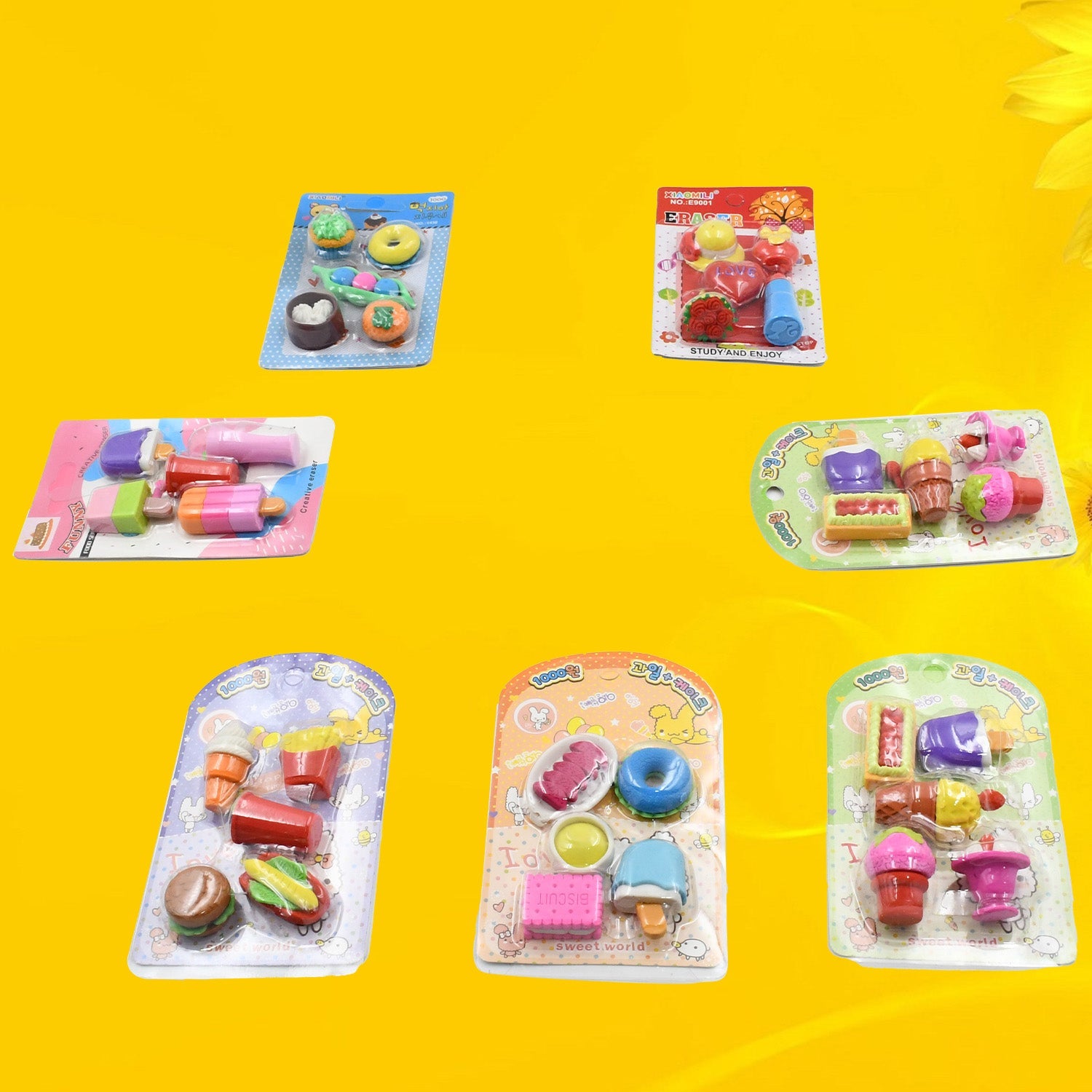 Mix Design 1Set Fancy & Stylish Colorful Erasers for Children Different Designs & Mix, Eraser Set for Return Gift, Birthday Party, School Prize (1Set)