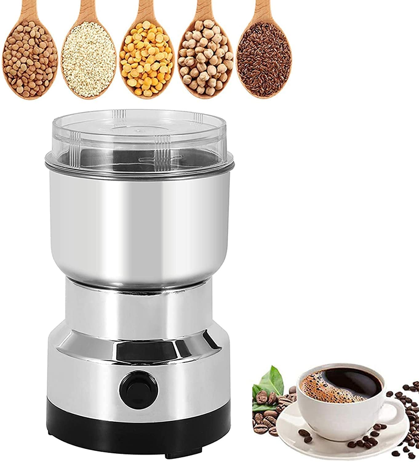 Multi-Functional Electric Stainless Steel Herbs Spices Nuts Grain Grinder with Stainless Steel Bowl, Portable Coffee Bean Seasonings Spices Mill Powder Machine Grinder Machine for Home and Office