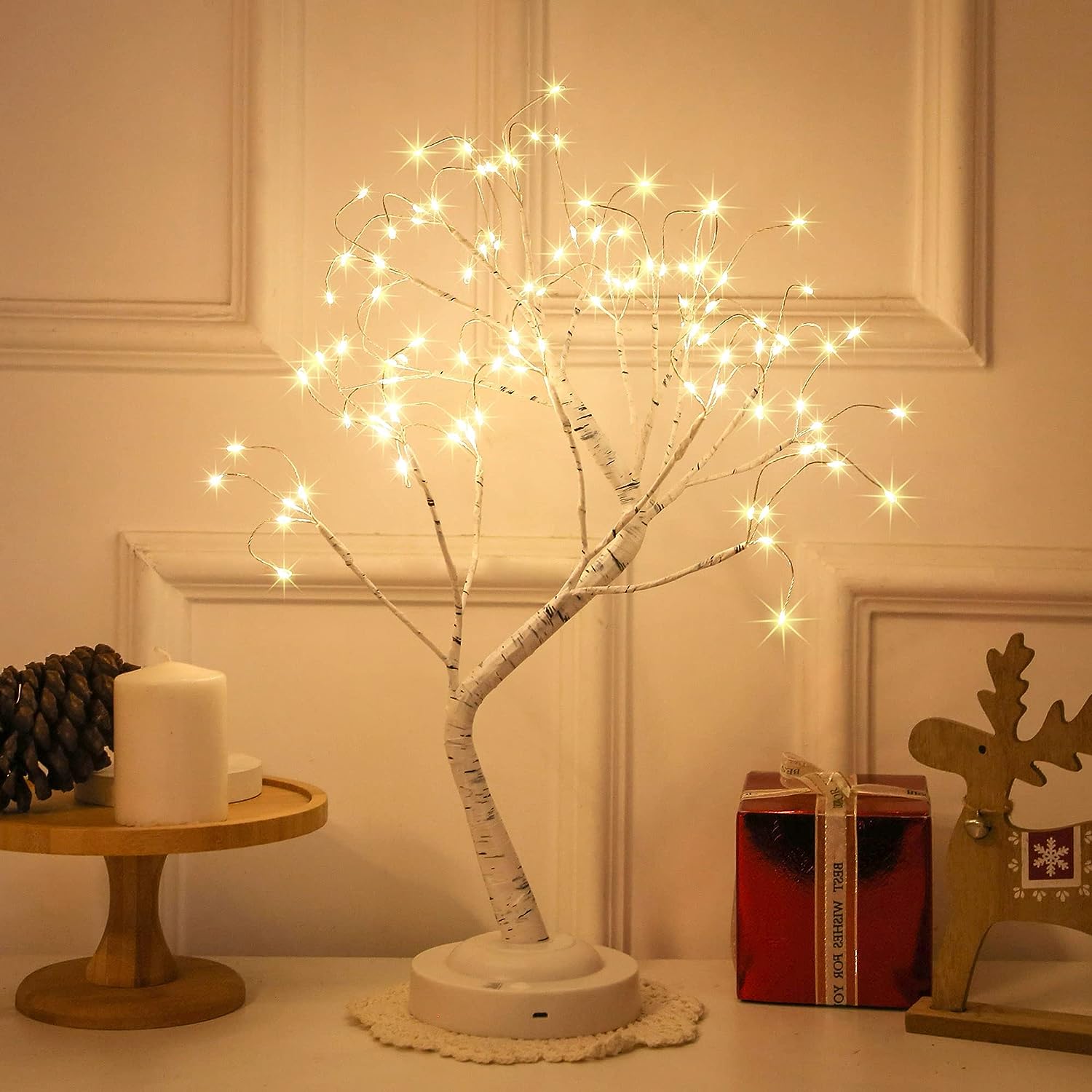 108 LED Birch Tree Lights Artificial Tabletop Fairy Tree Lamp Eight Lighting Modes USB or Battery Operated with Timer Decor for Bedroom Living Room Wedding Christmas Easter