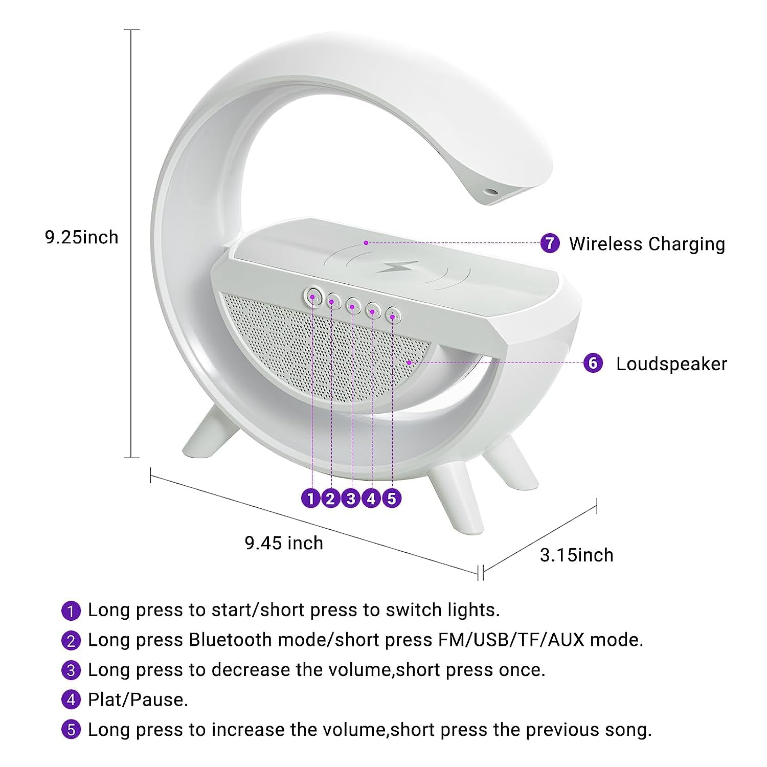 3-in-1 Multi-Function LED Night Lamp with Bluetooth Speaker, Wireless Charging, for Bedroom for Music, Party and Mood Lighting - Perfect Gift for All Occasions  blootuth speaker (Media Player)