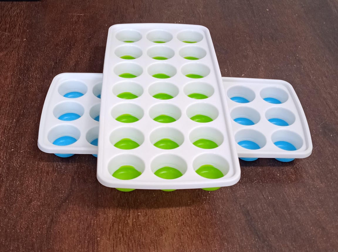 21 Cavity Pop Up Ice Cube Trays-Easy Release, Flexible Silicone Bottom - Stackable, BPA Free, Food Grade - for Convenient Freezer Ice Making (2 Pc Set)