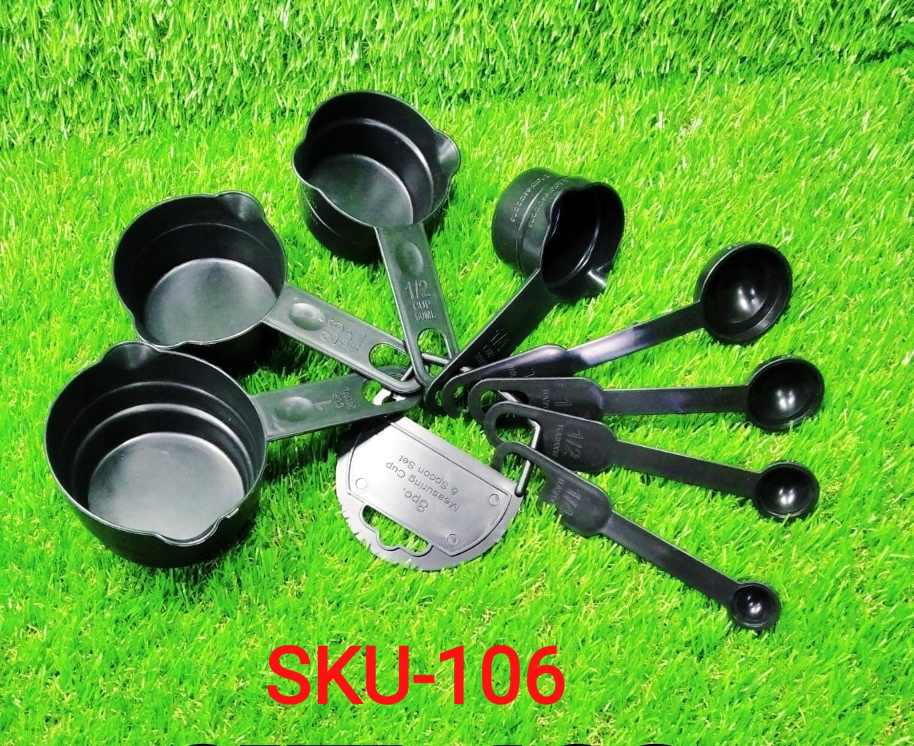 106 Plastic Measuring Cups and Spoons (8 Pcs, Black) MPS Traders