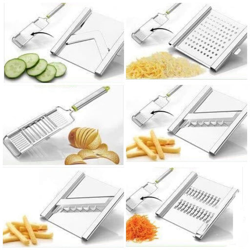 2142 6 in 1 Stainless Steel Kitchen Chips Chopper Cutter Slicer and Grater with Handle 